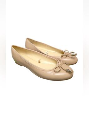 Nine West Women's Nude Ballet Flats with Bow and Bead Detail, Size 9, NEW